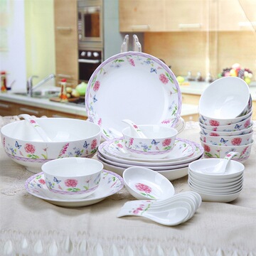特价碗套装 景德镇陶瓷器30头骨瓷餐具套装 韩式金边碗碟碗盘正品