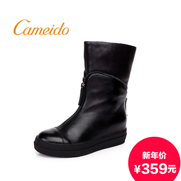Cameido/卡美多冬季女靴子真皮女鞋女式时尚中筒靴马丁靴