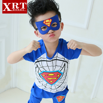 超人童装男童夏装套装2016新款韩版小孩儿童短袖两件套蜘蛛侠卡通