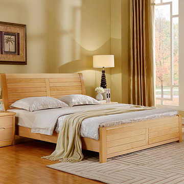 榉木全实木床 双人床 1.8米1.5米榉木床实木床家具高箱儿童床简约