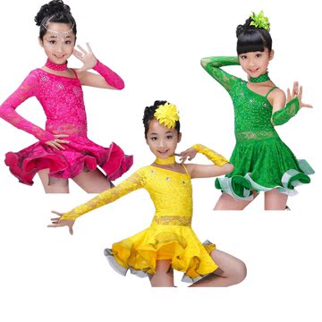 儿童拉丁舞演出服夏新款少儿女童拉丁舞表演比赛服装亮片流苏裙